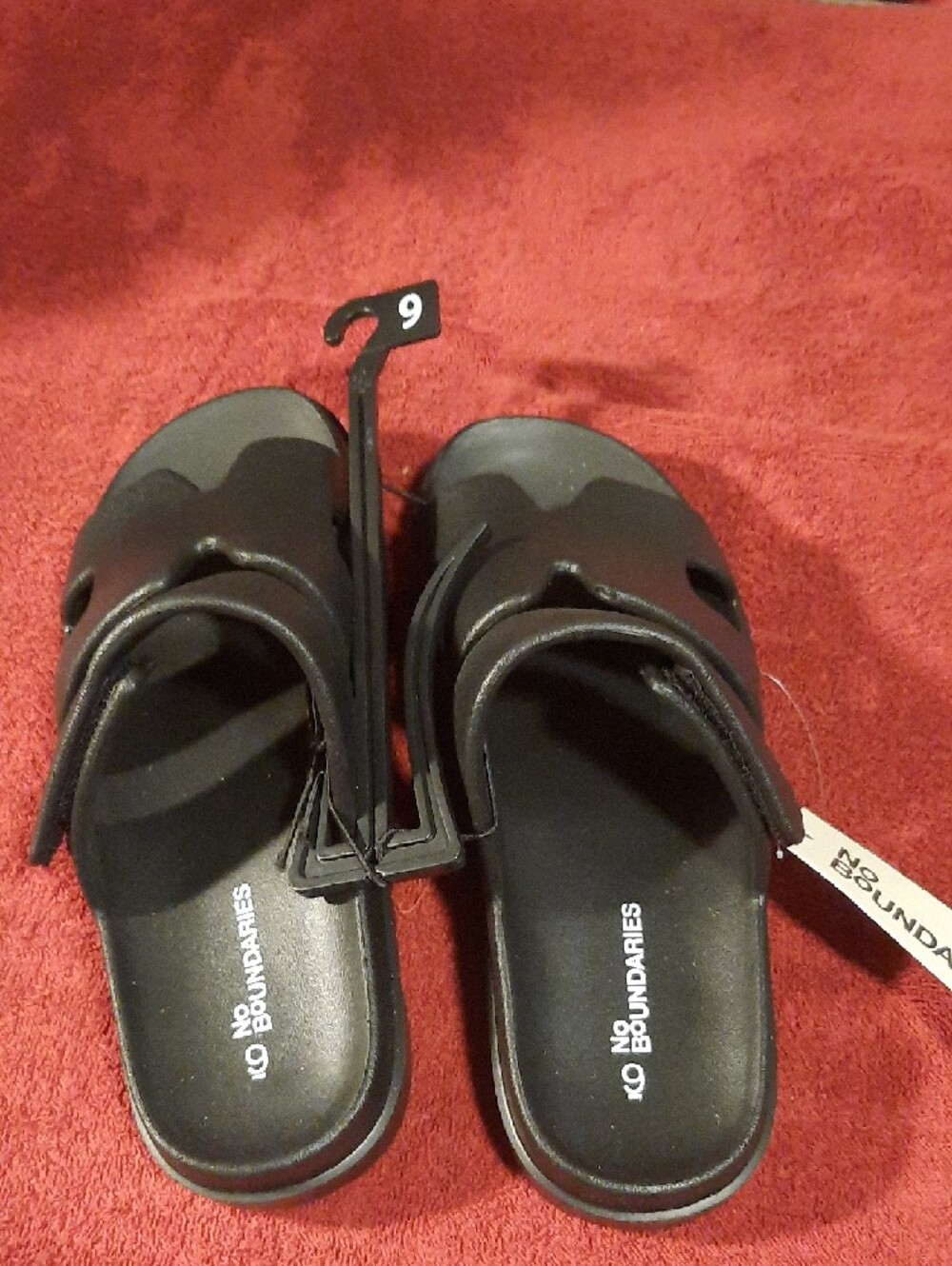 Womens No Boundaries Black Double-Strap Easy On Summer Slide Sandals - Picture 2 of 4